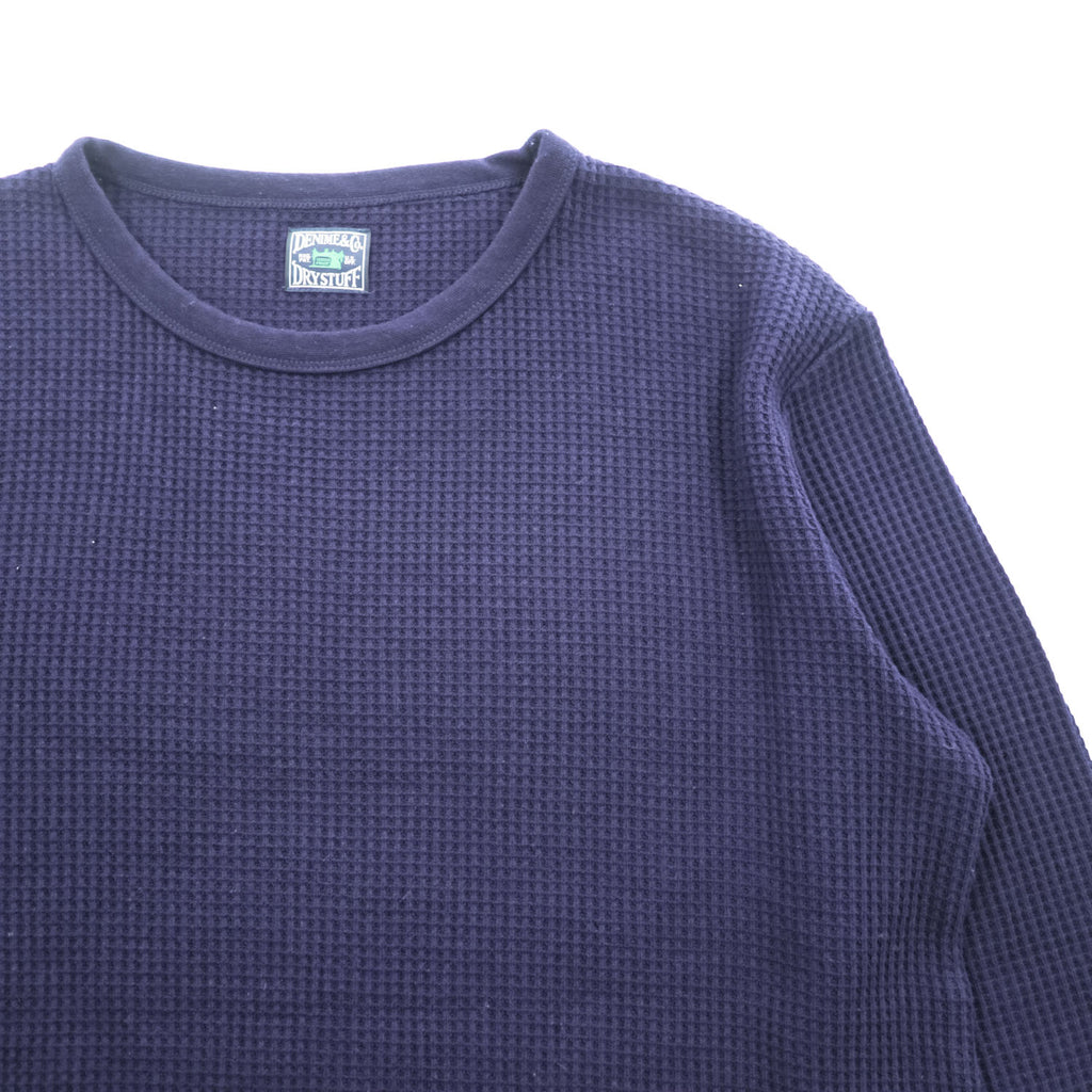 DENIME サーマル ワッフル カットソー 長袖 ロングスリーブ Tシャツ ロンT L ネイビー DRY STUFF  ラウンドカット