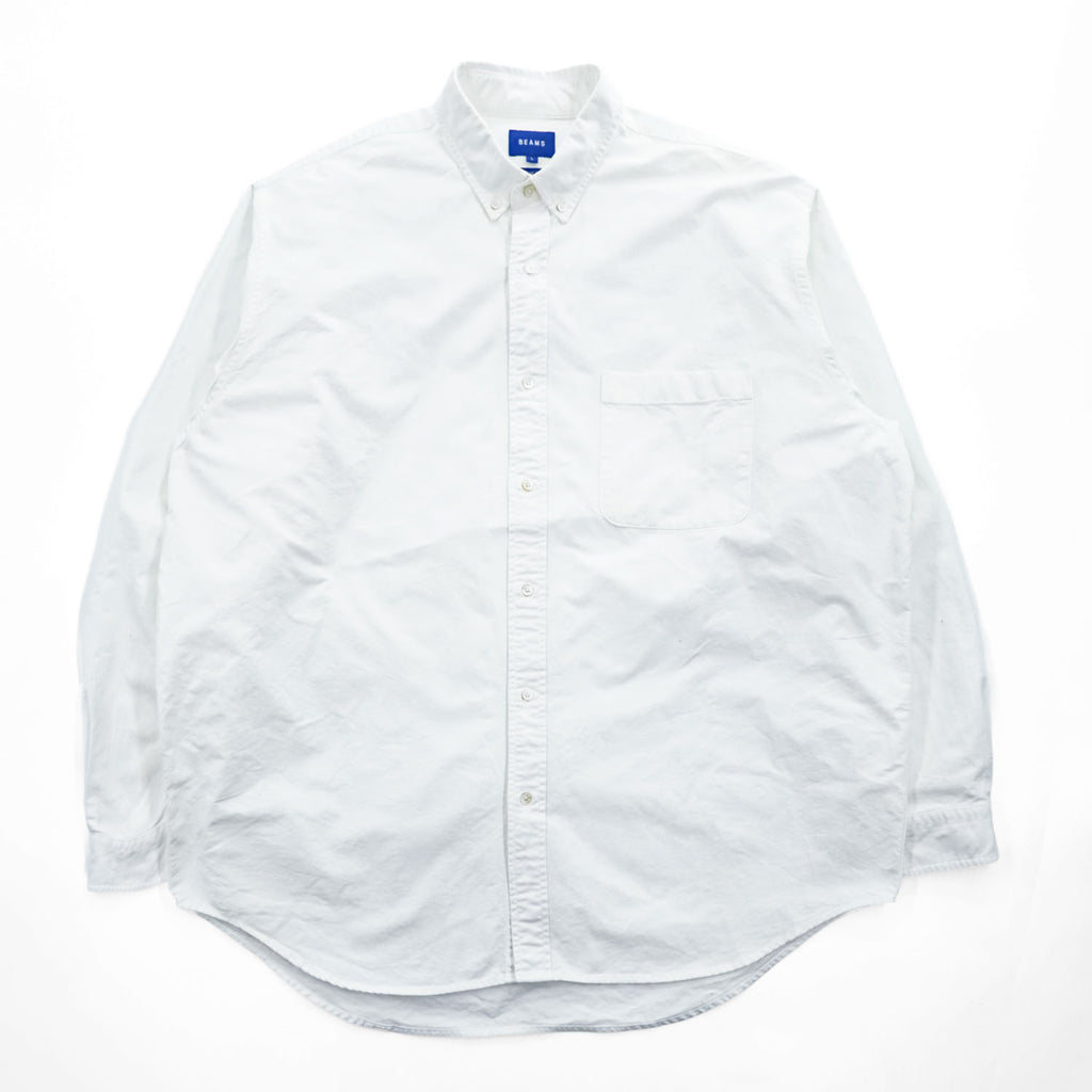 BEAMS 長袖 オックスフォードシャツ L ホワイト ビッグサイズ JAPANESE FABRIC 胸ポケット 11-11-5185-301