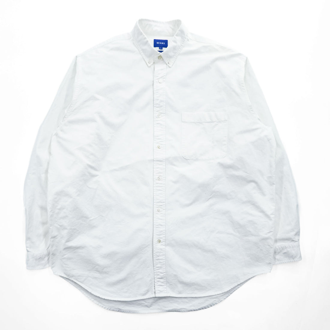 BEAMS 長袖 オックスフォードシャツ L ホワイト ビッグサイズ JAPANESE FABRIC 胸ポケット 11-11-5185-301