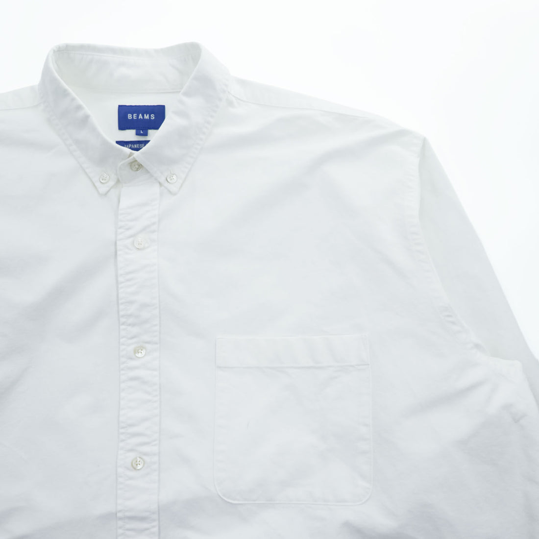 BEAMS 長袖 オックスフォードシャツ L ホワイト ビッグサイズ JAPANESE FABRIC 胸ポケット 11-11-5185-301