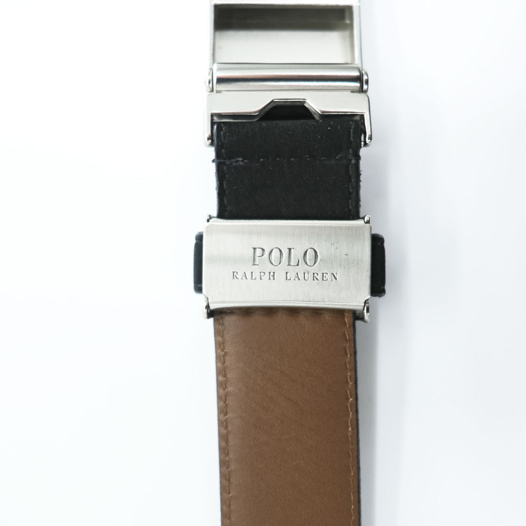 Polo Ralph Lauren 日本製 レザーベルト ブラック メタル スライドバックル シルバー