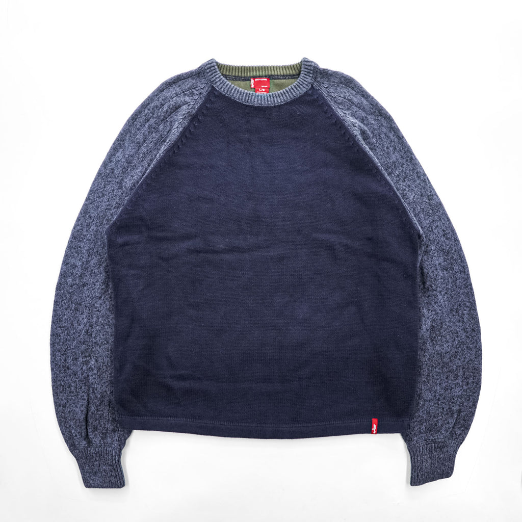 Levi's 00年代 ラグラン コットンニット セーター L グレー ネイビー バイカラー
