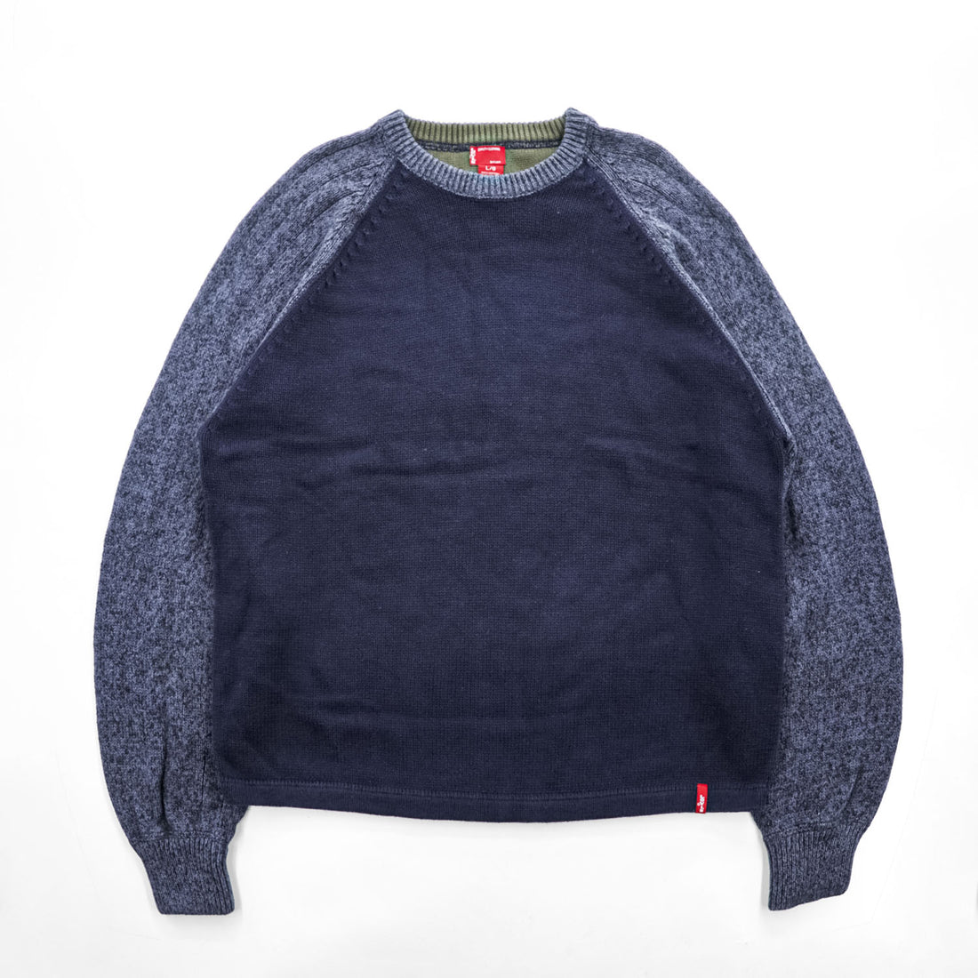 Levi's 00年代 ラグラン コットンニット セーター L グレー ネイビー バイカラー