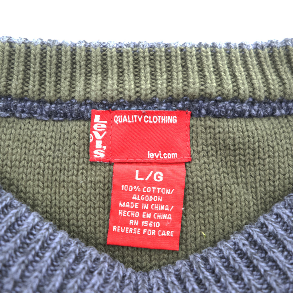 Levi's 00年代 ラグラン コットンニット セーター L グレー ネイビー バイカラー