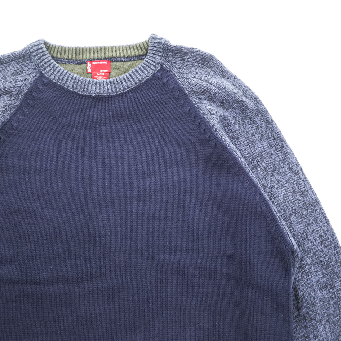 Levi's 00年代 ラグラン コットンニット セーター L グレー ネイビー バイカラー