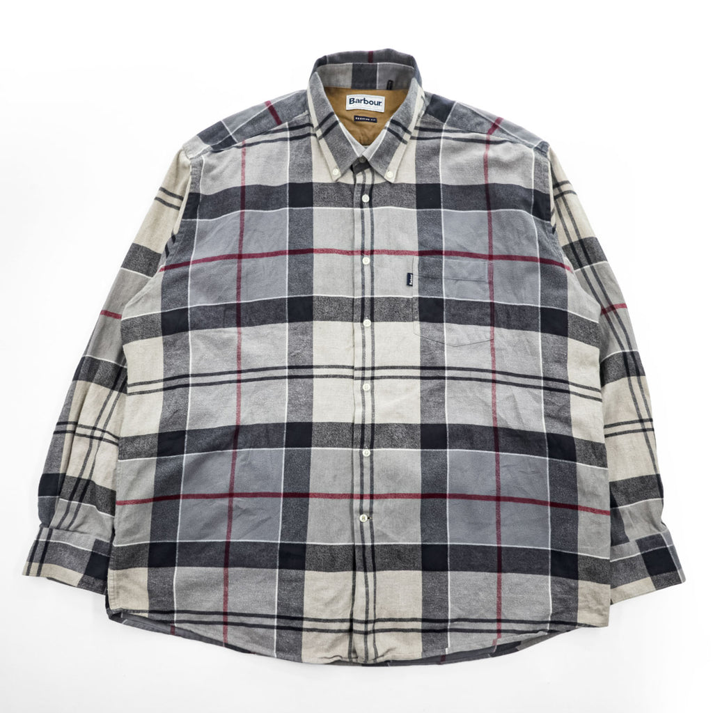 Barbour 長袖 チェックシャツ XL グレー ベージュ REGULAR FIT ボタンダウン 胸ポケット