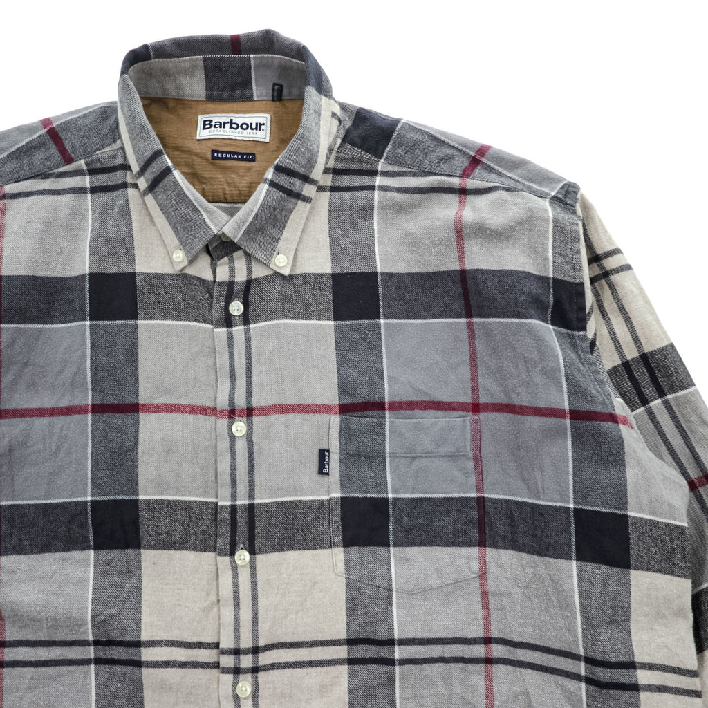 Barbour 長袖 チェックシャツ XL グレー ベージュ REGULAR FIT ボタンダウン 胸ポケット