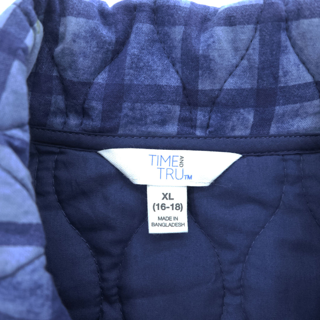 Time and Tru キルティングジャケット XL ブルー 中綿 ビッグサイズ タイダイ チェック