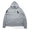 Polo Ralph Lauren フーデッド 長袖 ロングスリーブ Tシャツ パーカー L グレー ビッグポニー 鹿の子 ハーフボタン フード
