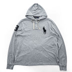 Polo Ralph Lauren フーデッド 長袖 ロングスリーブ Tシャツ パーカー L グレー ビッグポニー 鹿の子 ハーフボタン フード