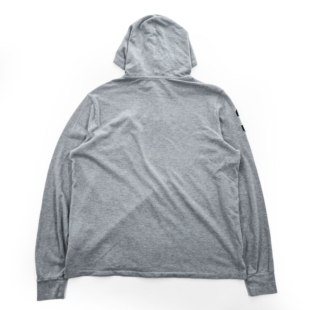 Polo Ralph Lauren フーデッド 長袖 ロングスリーブ Tシャツ パーカー L グレー ビッグポニー 鹿の子 ハーフボタン フード