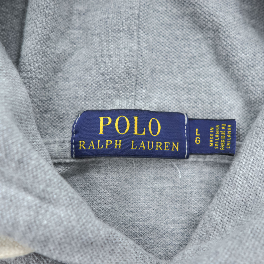 Polo Ralph Lauren フーデッド 長袖 ロングスリーブ Tシャツ パーカー L グレー ビッグポニー 鹿の子 ハーフボタン フード