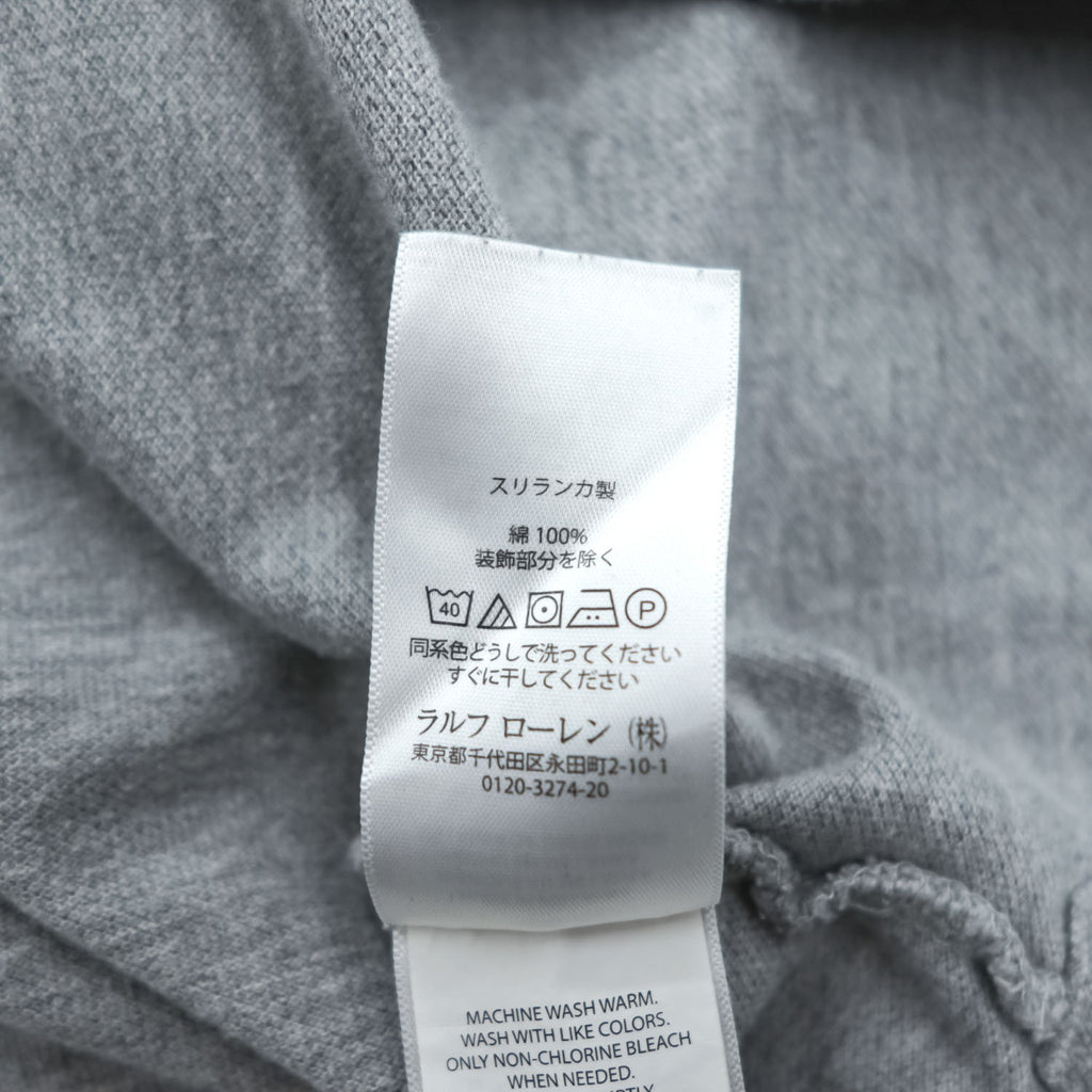 Polo Ralph Lauren フーデッド 長袖 ロングスリーブ Tシャツ パーカー L グレー ビッグポニー 鹿の子 ハーフボタン フード