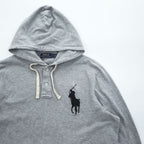 Polo Ralph Lauren フーデッド 長袖 ロングスリーブ Tシャツ パーカー L グレー ビッグポニー 鹿の子 ハーフボタン フード