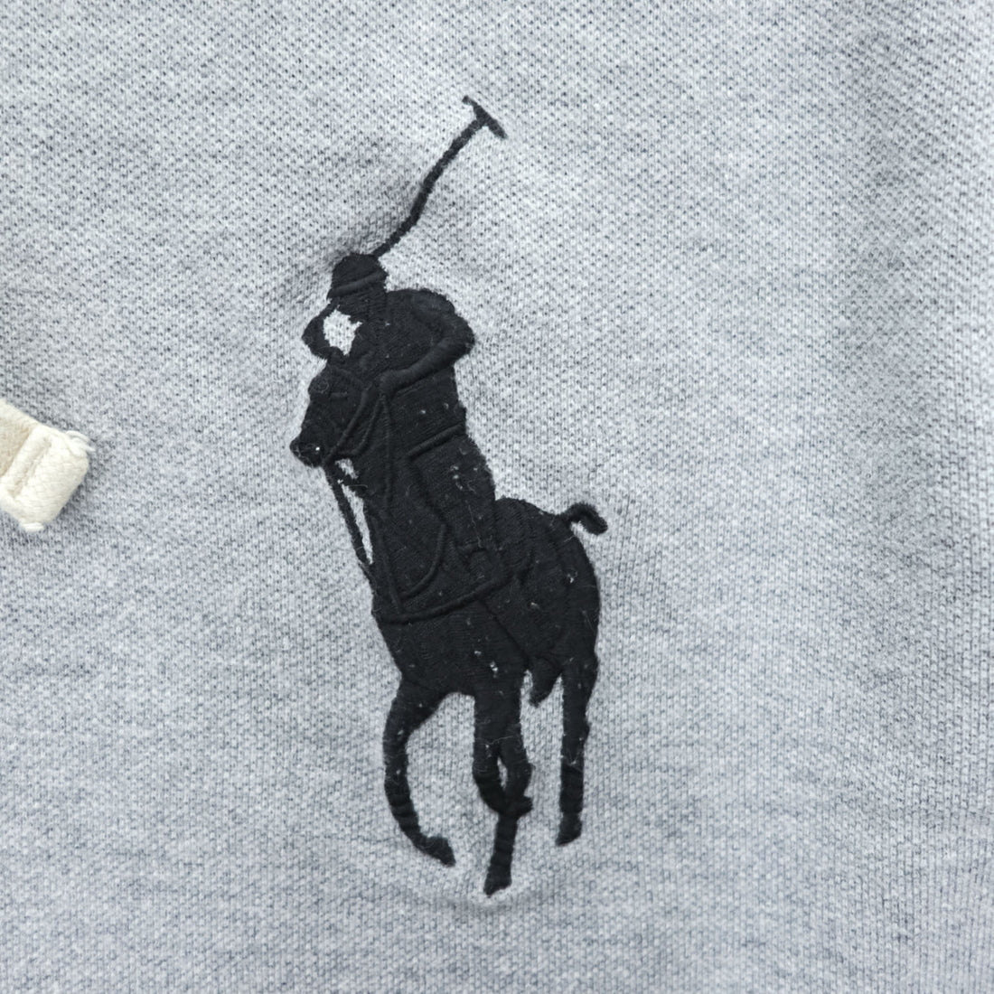 Polo Ralph Lauren フーデッド 長袖 ロングスリーブ Tシャツ パーカー L グレー ビッグポニー 鹿の子 ハーフボタン フード