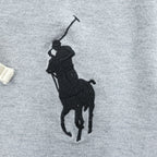 Polo Ralph Lauren フーデッド 長袖 ロングスリーブ Tシャツ パーカー L グレー ビッグポニー 鹿の子 ハーフボタン フード