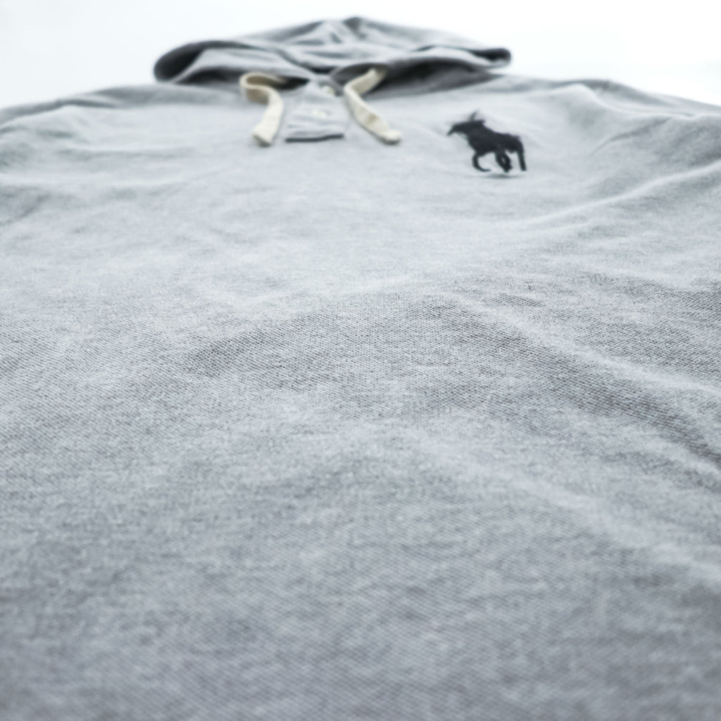 Polo Ralph Lauren フーデッド 長袖 ロングスリーブ Tシャツ パーカー L グレー ビッグポニー 鹿の子 ハーフボタン フード