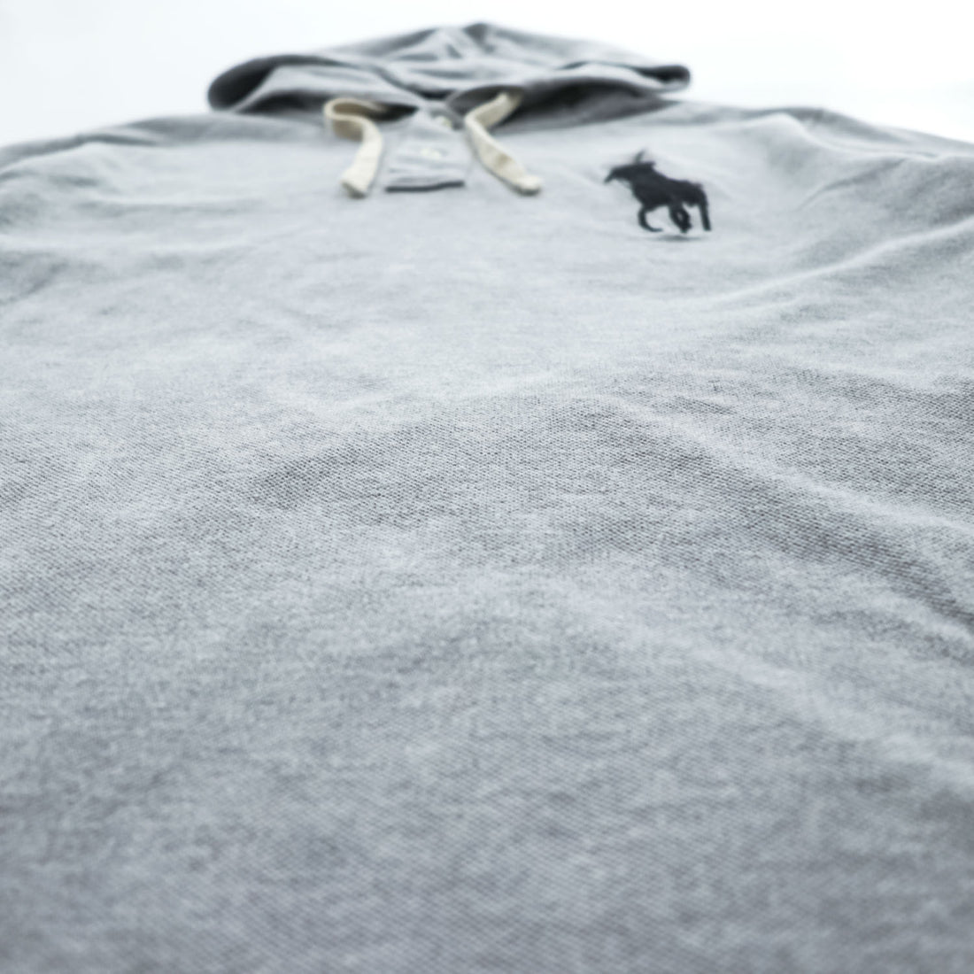 Polo Ralph Lauren フーデッド 長袖 ロングスリーブ Tシャツ パーカー L グレー ビッグポニー 鹿の子 ハーフボタン フード