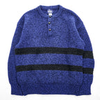 Woolrich 80年代 ヴィンテージ ヘンリーネック ニット セーター L ブルー ブラック くるみボタン