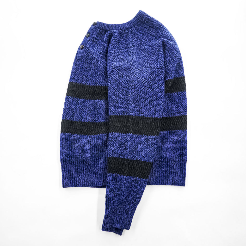 Woolrich 80年代 ヴィンテージ ヘンリーネック ニット セーター L ブルー ブラック くるみボタン