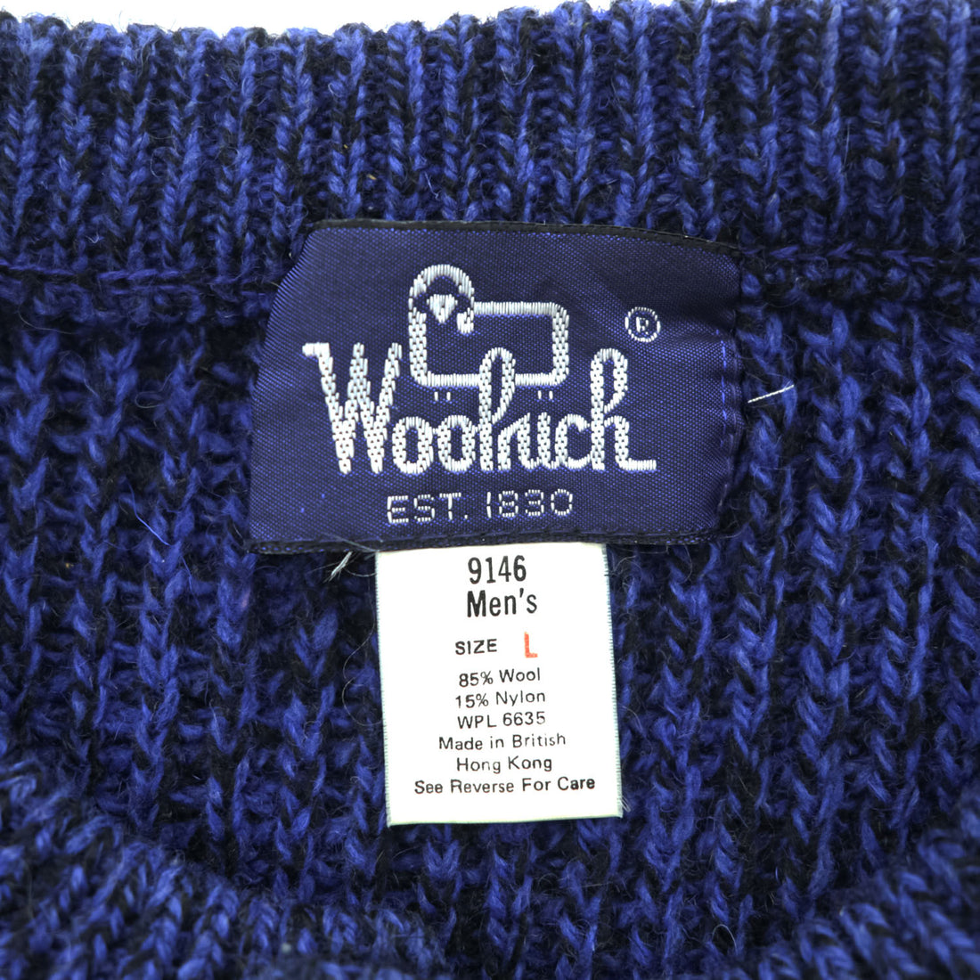 Woolrich 80年代 ヴィンテージ ヘンリーネック ニット セーター L ブルー ブラック くるみボタン