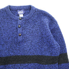 Woolrich 80年代 ヴィンテージ ヘンリーネック ニット セーター L ブルー ブラック くるみボタン
