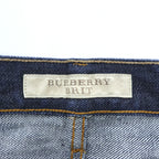 BURBERRY BRIT ストレート デニムパンツ ジーンズ M セルヴィッヂ 濃紺 リジッド レザーパッチ