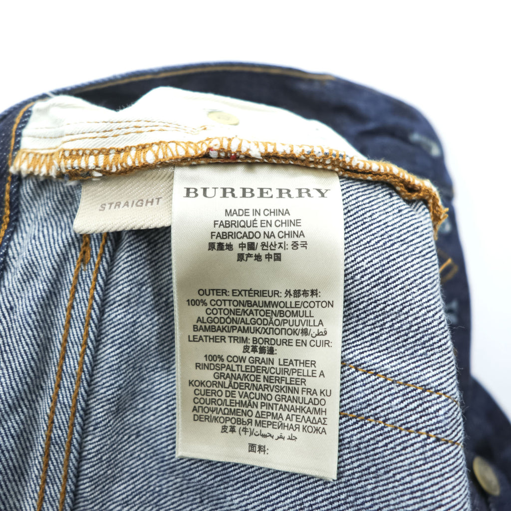 BURBERRY BRIT ストレート デニムパンツ ジーンズ M セルヴィッヂ 濃紺 リジッド レザーパッチ