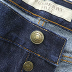 BURBERRY BRIT ストレート デニムパンツ ジーンズ M セルヴィッヂ 濃紺 リジッド レザーパッチ