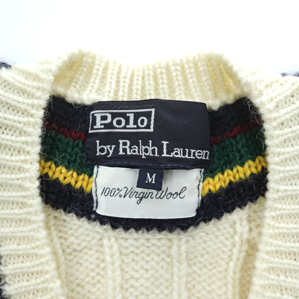 Polo Ralph Lauren 90年代 ヴィンテージ ケーブル編み Vネック チルデンニットベスト M ベージュ VIRGIN WOOL