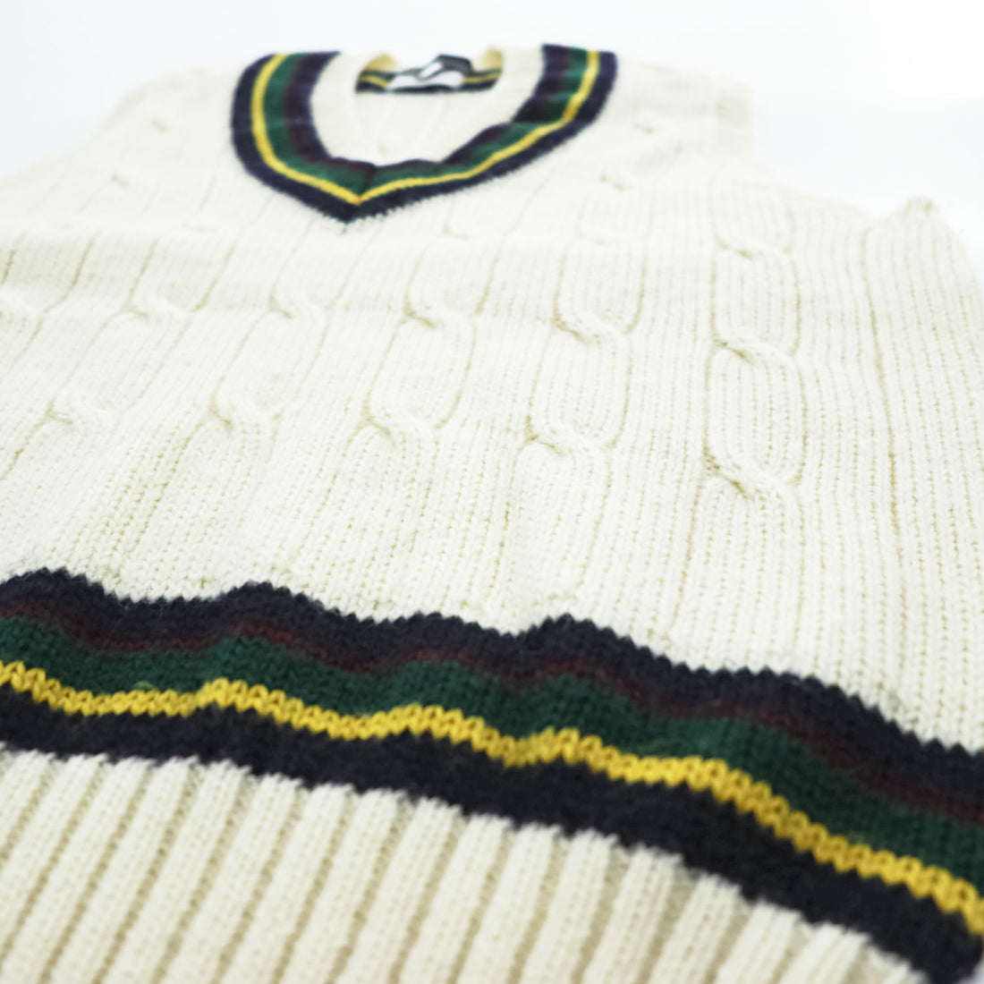 Polo Ralph Lauren 90年代 ヴィンテージ ケーブル編み Vネック チルデンニットベスト M ベージュ VIRGIN WOOL