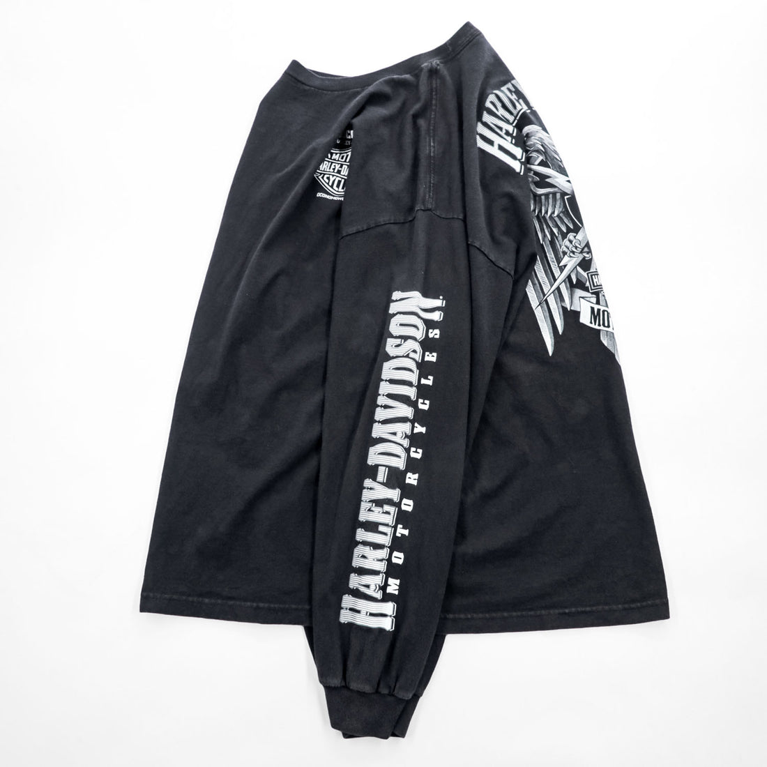 HARLEY DAVIDSON 長袖 ロングスリーブ Tシャツ ロンT XXL ブラック ビッグサイズ WISCONSIN スカル 袖ロゴ プリント