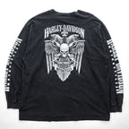 HARLEY DAVIDSON 長袖 ロングスリーブ Tシャツ ロンT XXL ブラック ビッグサイズ WISCONSIN スカル 袖ロゴ プリント