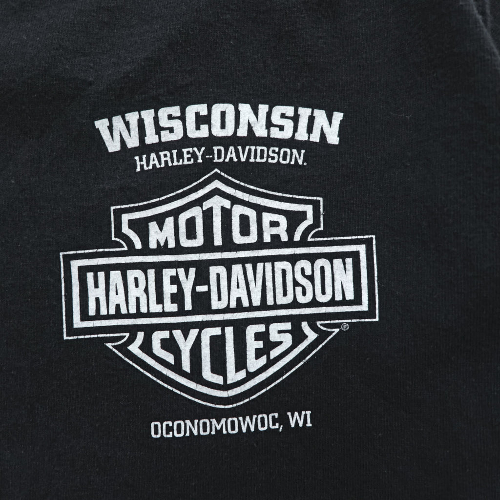 HARLEY DAVIDSON 長袖 ロングスリーブ Tシャツ ロンT XXL ブラック ビッグサイズ WISCONSIN スカル 袖ロゴ プリント