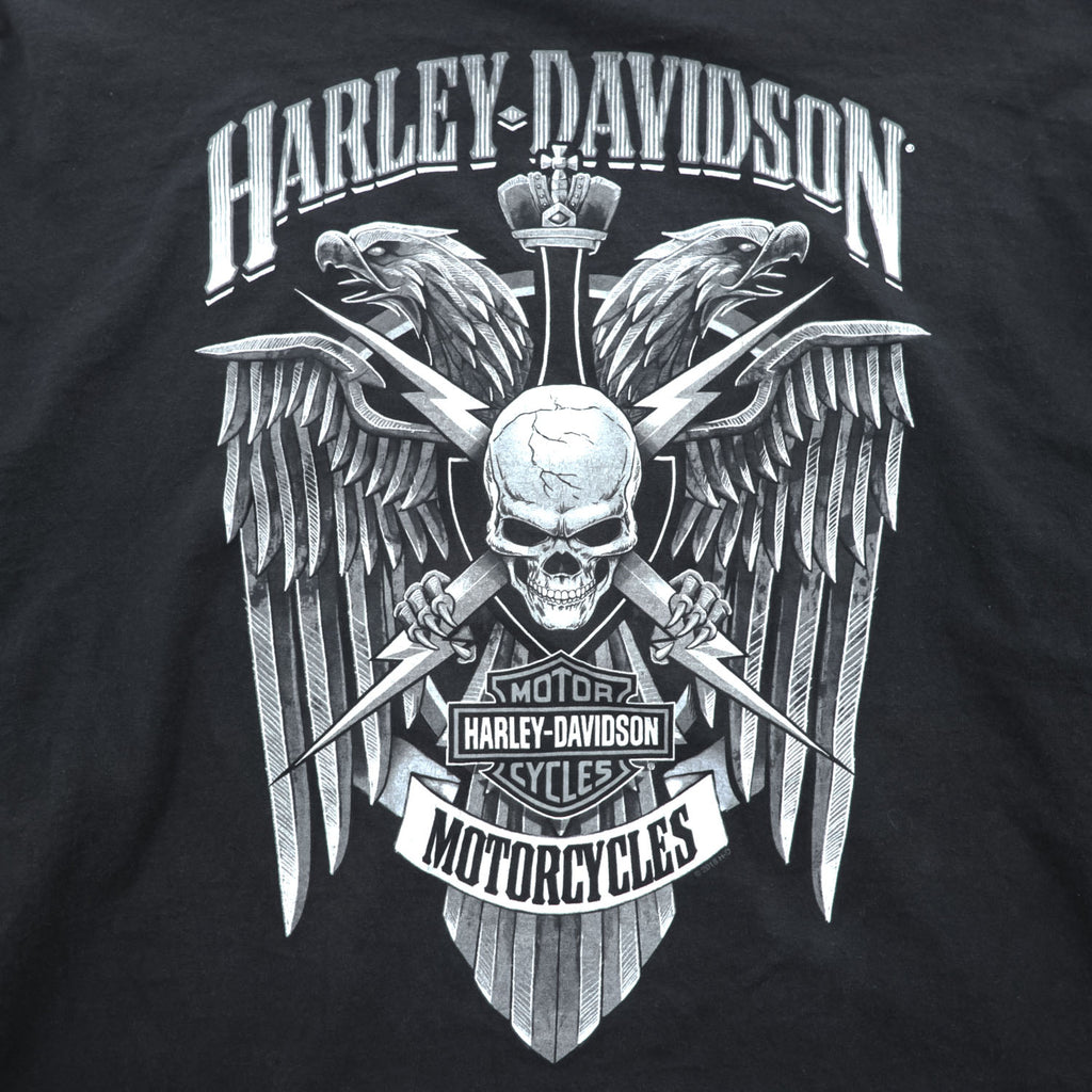 HARLEY DAVIDSON 長袖 ロングスリーブ Tシャツ ロンT XXL ブラック ビッグサイズ WISCONSIN スカル 袖ロゴ プリント