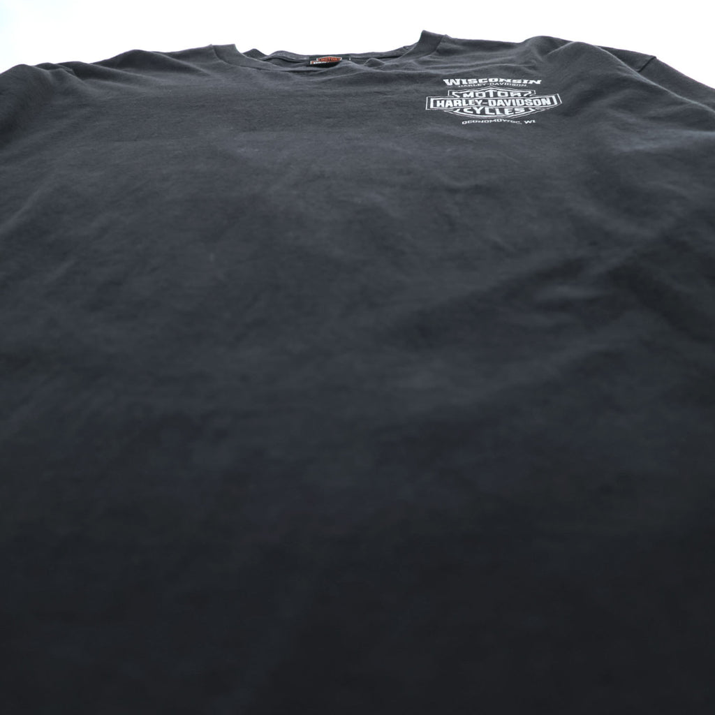 HARLEY DAVIDSON 長袖 ロングスリーブ Tシャツ ロンT XXL ブラック ビッグサイズ WISCONSIN スカル 袖ロゴ プリント