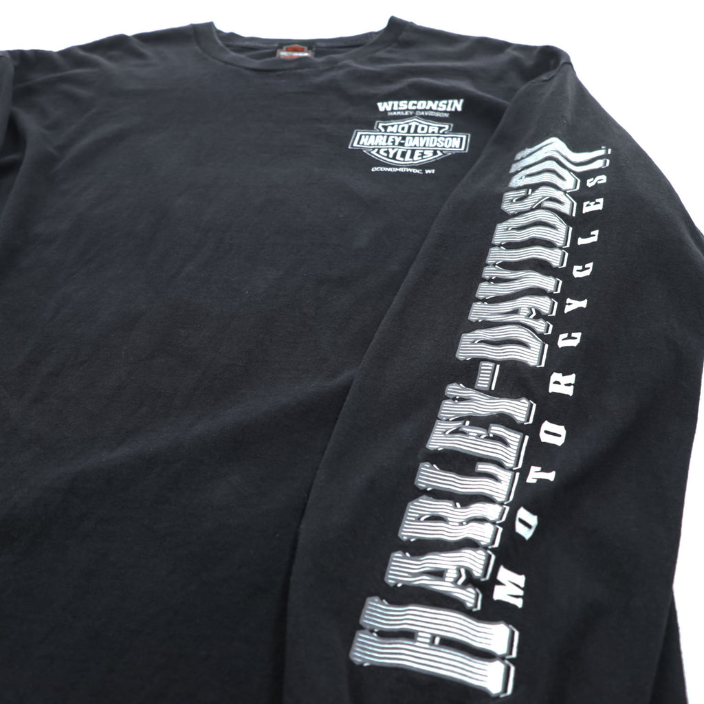 HARLEY DAVIDSON 長袖 ロングスリーブ Tシャツ ロンT XXL ブラック ビッグサイズ WISCONSIN スカル 袖ロゴ プリント