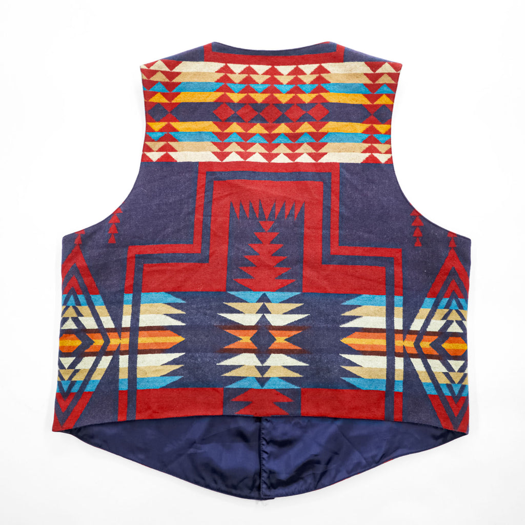 Justin Kraff ヴィンテージ PENDLETON生地 USA製 ウールベスト XXL 総柄 チマヨ Chief Joseph チーフジョセフ ネイティブ柄 コンチョボタン