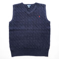 Polo Ralph Lauren 90年代 ヴィンテージ ケーブル編み Vネック ニットベスト XL ネイビー スモールポニー ロゴ 刺繍
