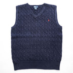 Polo Ralph Lauren 90年代 ヴィンテージ ケーブル編み Vネック ニットベスト XL ネイビー スモールポニー ロゴ 刺繍