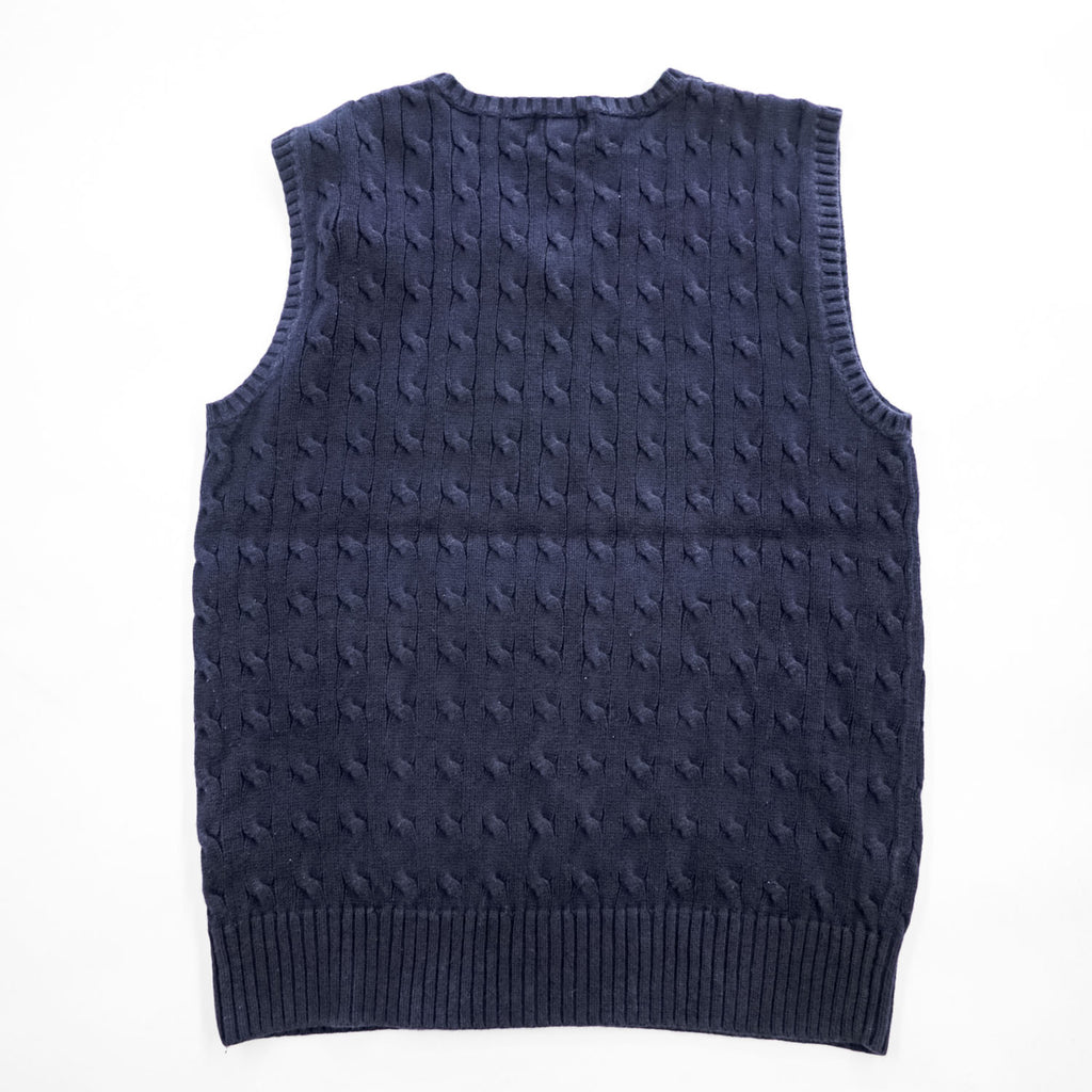 Polo Ralph Lauren 90年代 ヴィンテージ ケーブル編み Vネック ニットベスト XL ネイビー スモールポニー ロゴ 刺繍