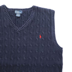 Polo Ralph Lauren 90年代 ヴィンテージ ケーブル編み Vネック ニットベスト XL ネイビー スモールポニー ロゴ 刺繍