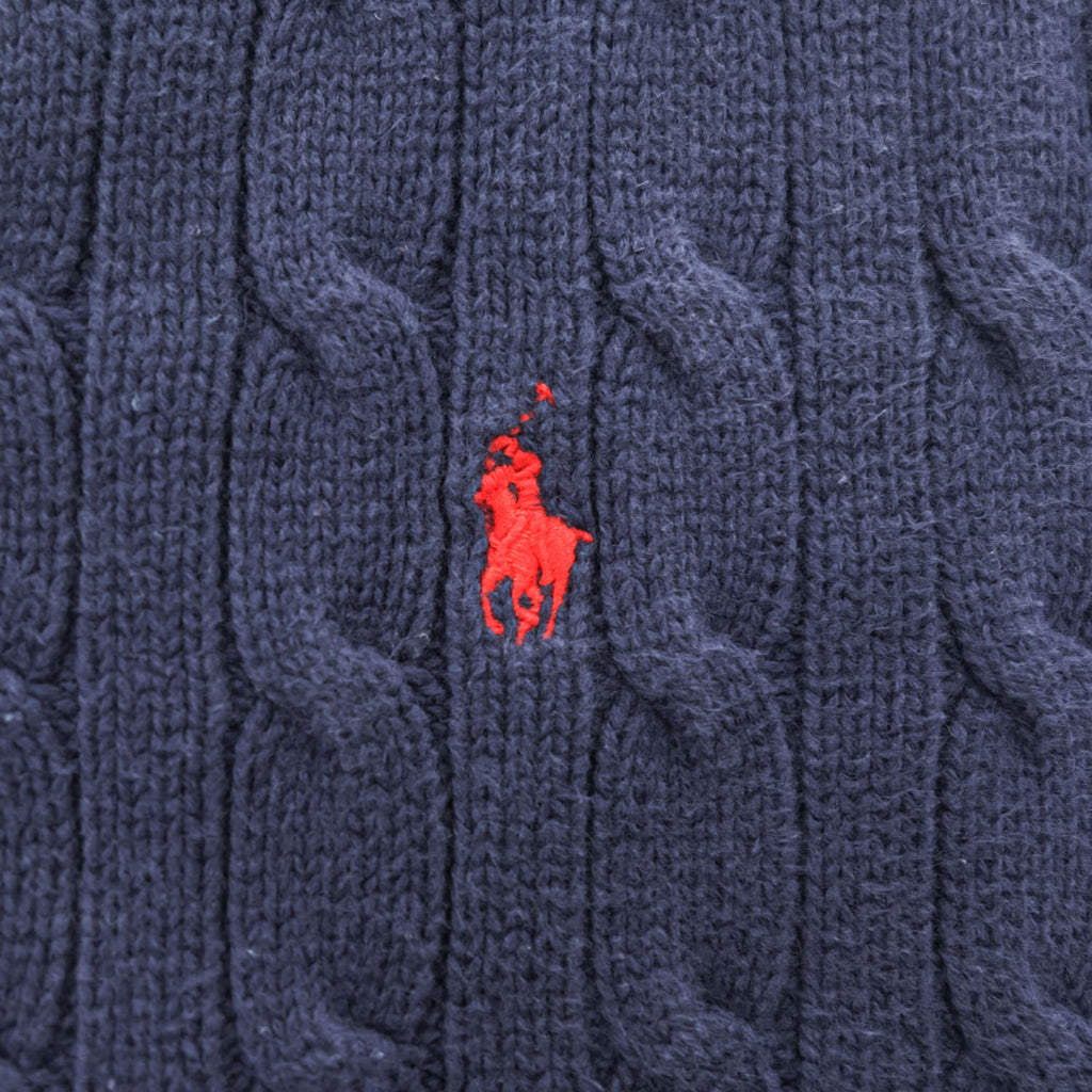 Polo Ralph Lauren 90年代 ヴィンテージ ケーブル編み Vネック ニットベスト XL ネイビー スモールポニー ロゴ 刺繍