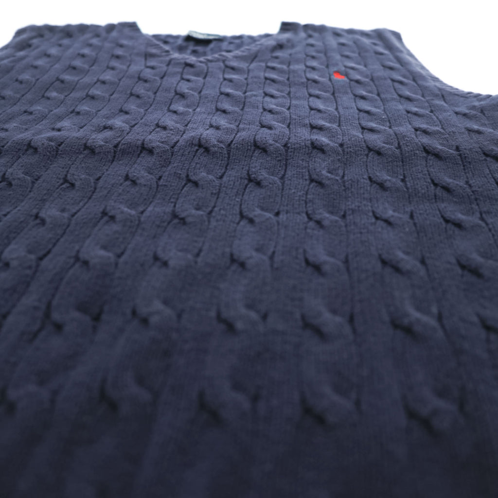 Polo Ralph Lauren 90年代 ヴィンテージ ケーブル編み Vネック ニットベスト XL ネイビー スモールポニー ロゴ 刺繍