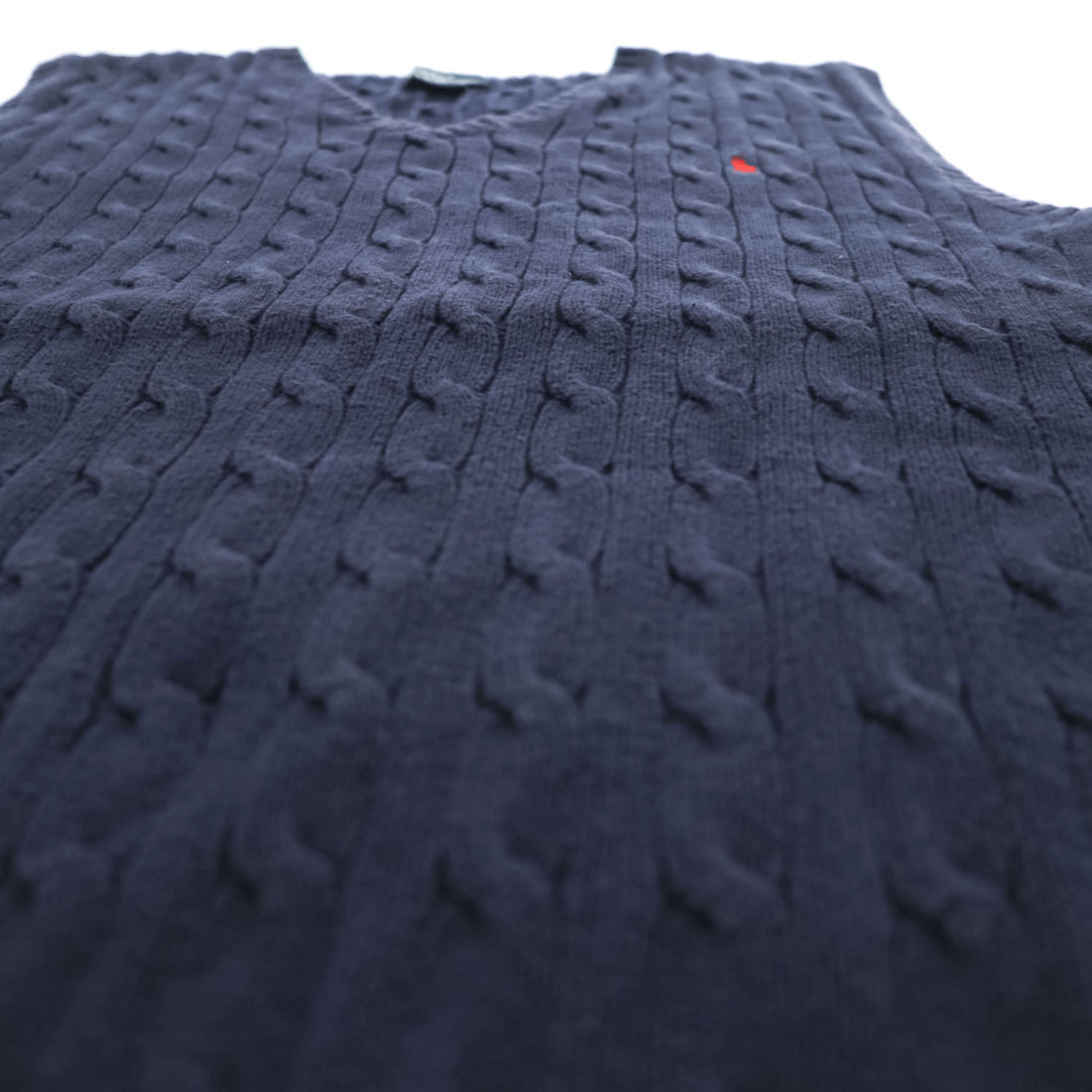 Polo Ralph Lauren 90年代 ヴィンテージ ケーブル編み Vネック ニットベスト XL ネイビー スモールポニー ロゴ 刺繍