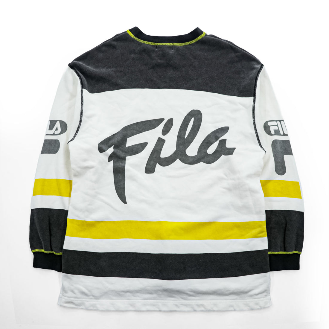 FILA 90年代 ヴィンテージ ビッグサイズ スウェット ゲームシャツ トレーナー L ホワイト 総柄 ビッグサイズ
