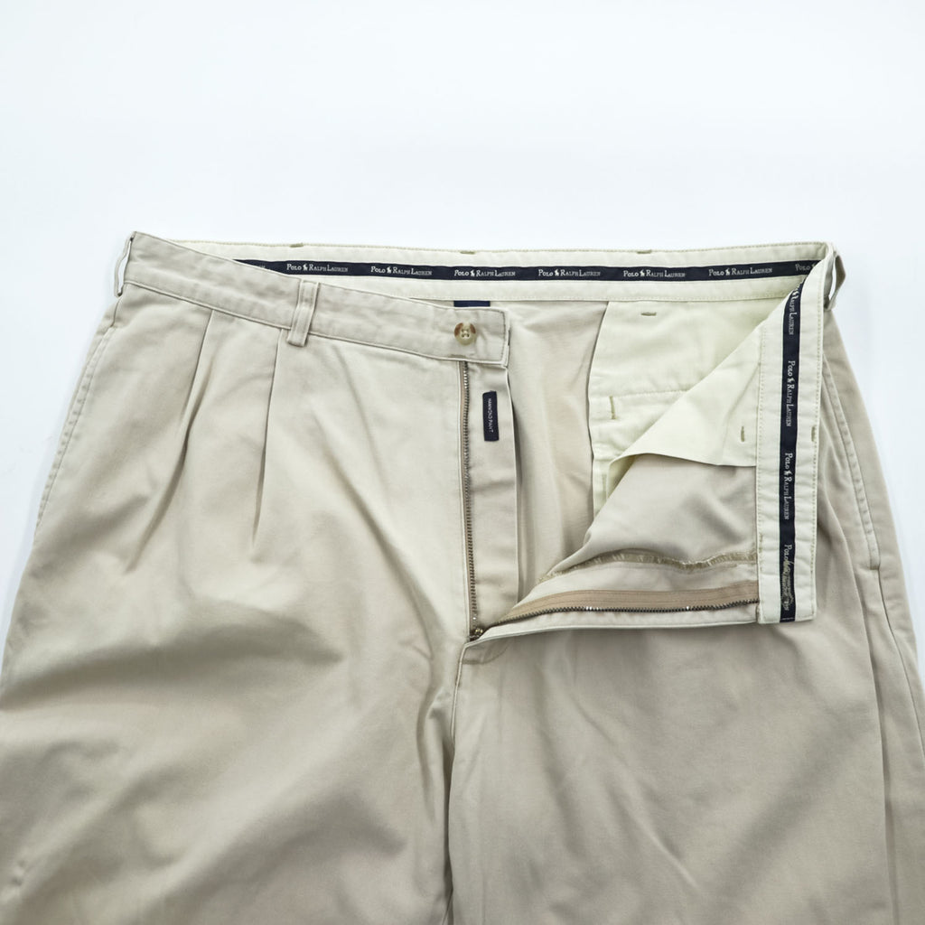 Polo Ralph Lauren 90年代 ポロチノ HAMMOND PANT 2タック チノパンツ L ベージュ プリーツ ダブルカフス