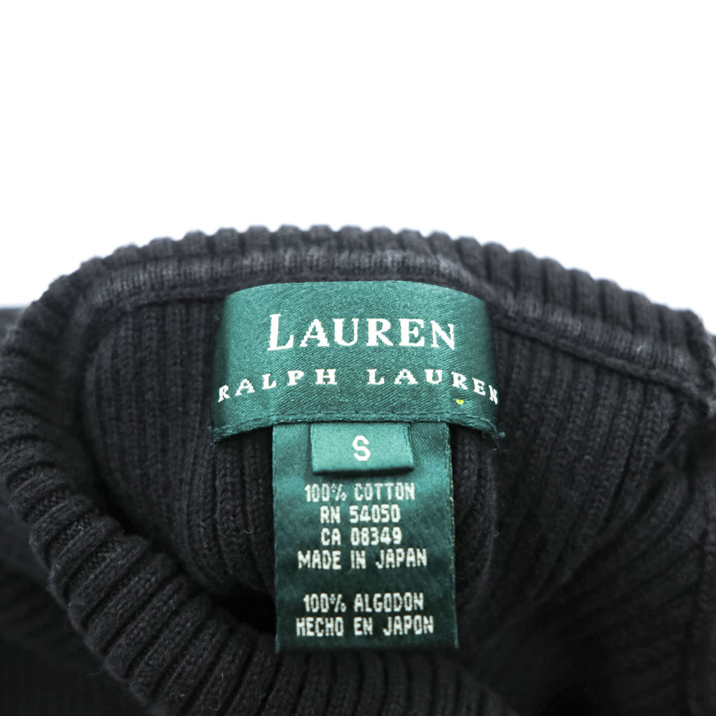 LAUREN RALPH LAUREN 日本製 90年代 タートルネック リブニット セーター S ブラック コットン