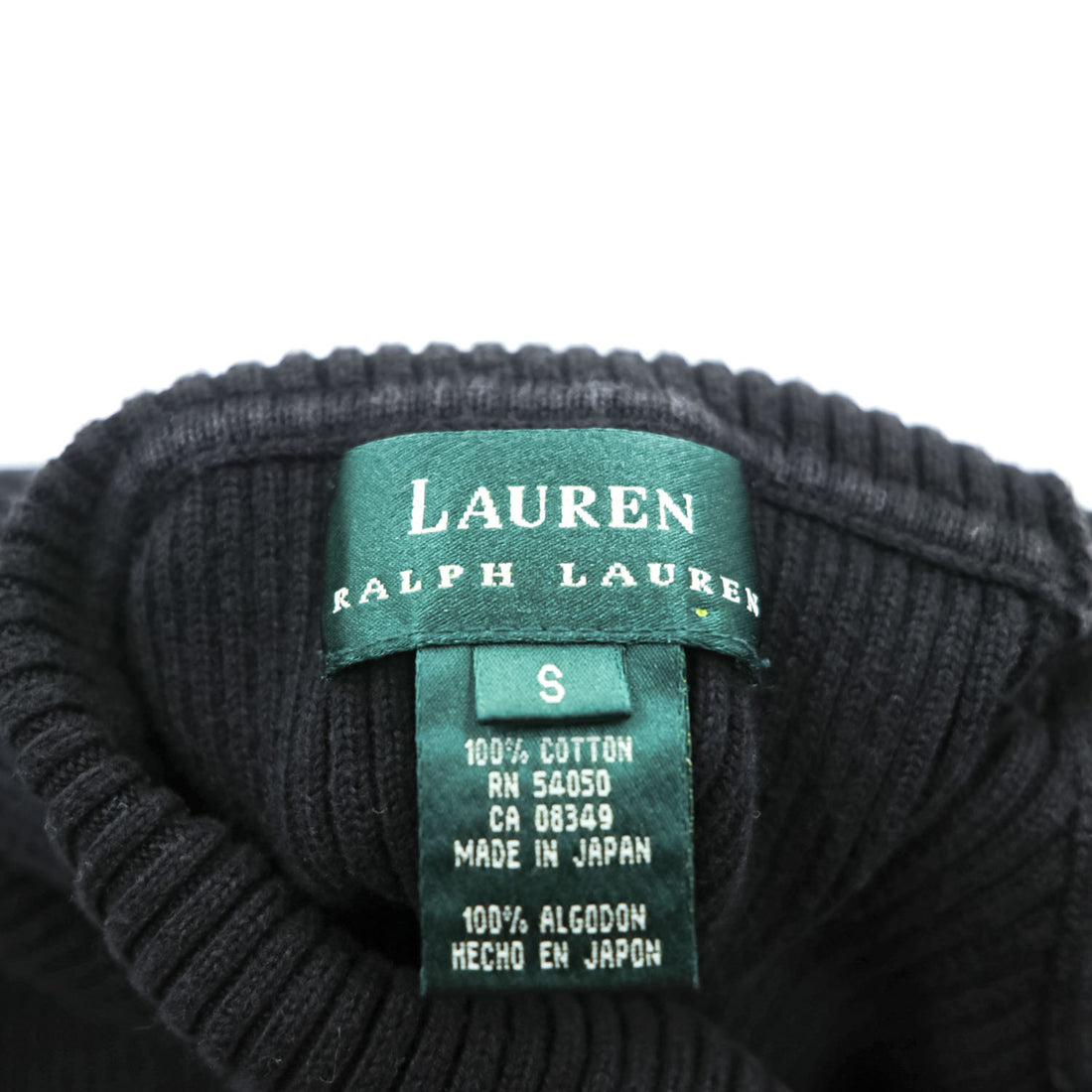 LAUREN RALPH LAUREN 日本製 90年代 タートルネック リブニット セーター S ブラック コットン