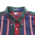 TOMMY HILFIGER 90年代 ヴィンテージ 長袖シャツ XL マルチカラー ストライプ 胸ポケット ボタンダウン